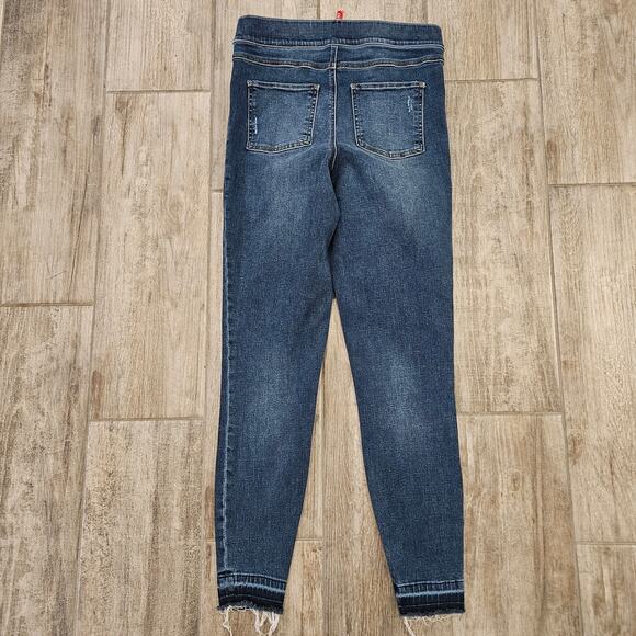 Spanx Jeans Womens Size M Skinny Raw Released Hem Distressed Dark Wash Denim - Picture 9 of 14